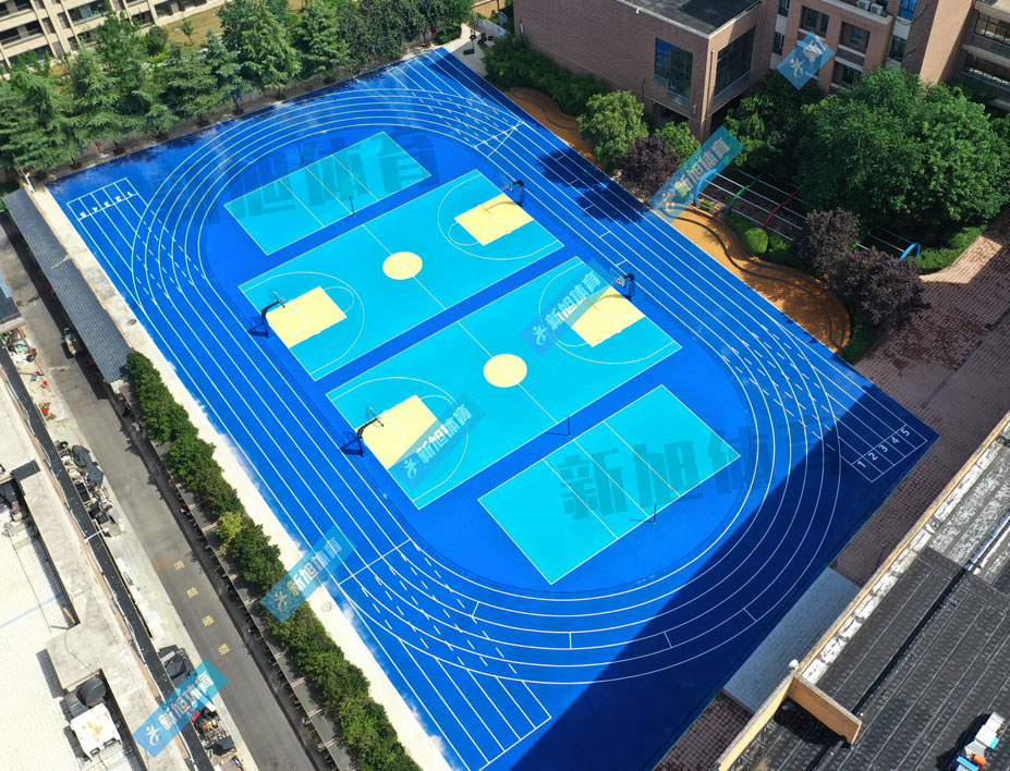 新旭體育鄭州市金水區(qū)銀河路小學(xué)?混合型跑道+硅PU球場(chǎng)